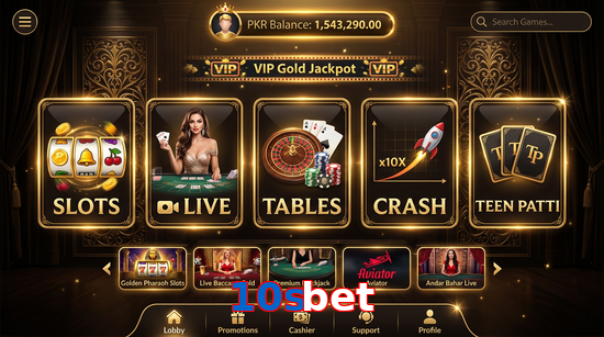 Main screen of 10Sbet casino page for PK players